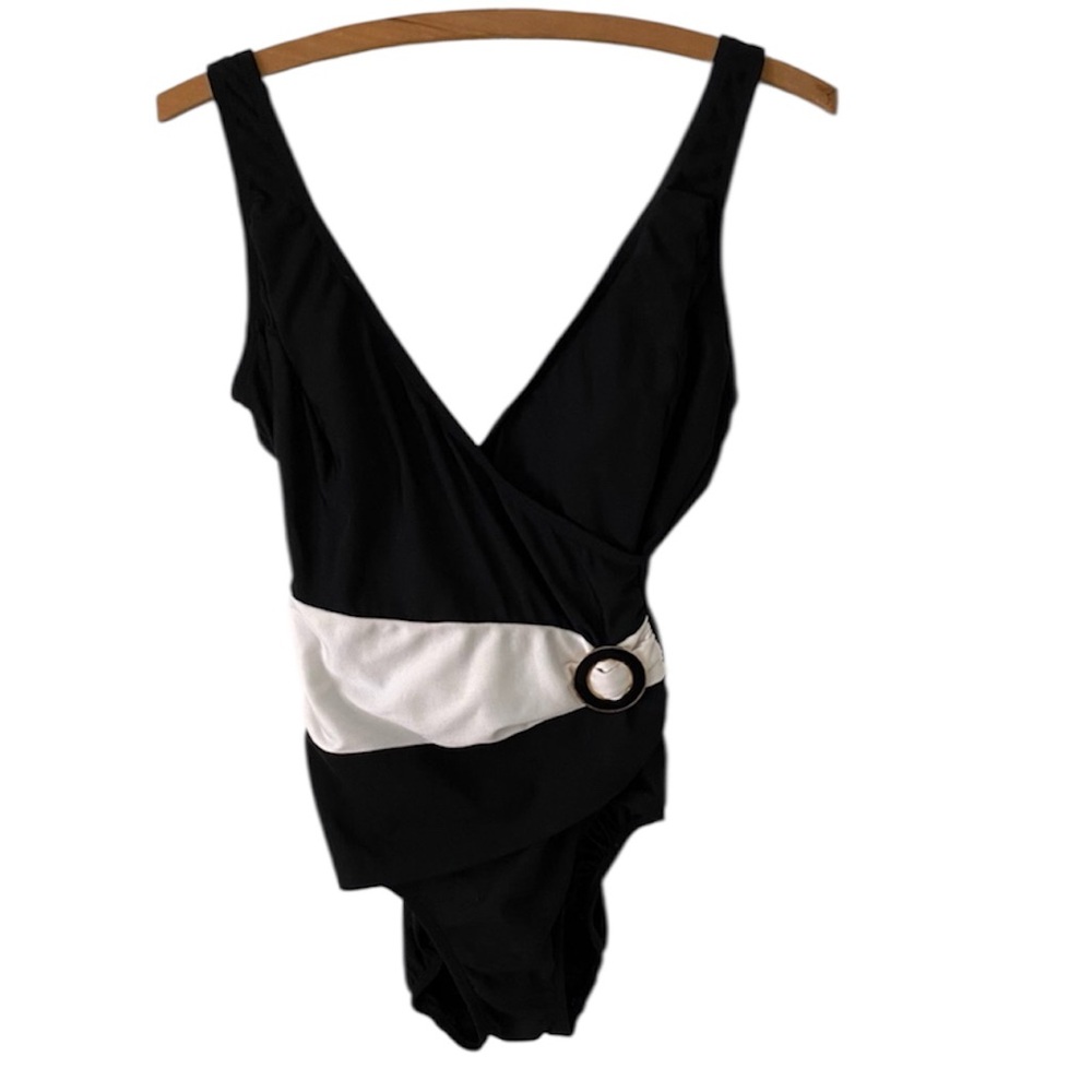 Vintage 80’s Black White One Piece Slimming Swimsuit